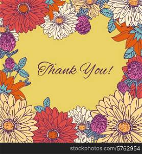 Vintage flowers hand drawn thank you greetings postcard background vector illustration