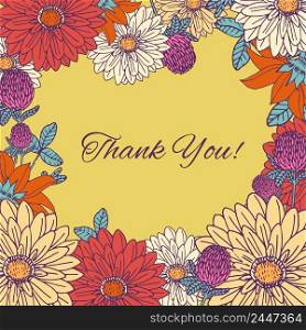 Vintage flowers hand drawn thank you greetings postcard background vector illustration. Vintage flowers background