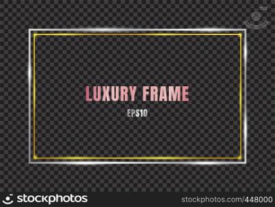 Vintage frame gold and silver shiny glowing isolated on transparent background. Luxury realistic rectangle border. Vector illustration