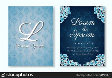 Vintage frame Luxury with floral corner decoration, Elegant floral wedding invitation layout, on Blue color background design.