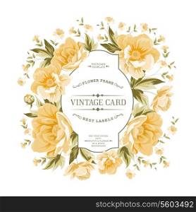 Vintage frame of yellow flowers on a white background. Vector illustration.