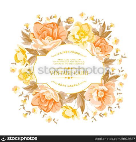 Vintage frame of yellow flowers on a white background. Vector illustration.