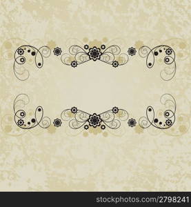 Vintage frame with abstract flowers and curls on a beige background