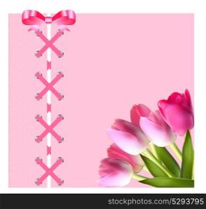 Vintage Frame with Bow, Ribbon and Tulip Folwers Background. Vector Illustration. EPS10. Vintage Frame with Bow, Ribbon and Tulip Folwers Background. Ve