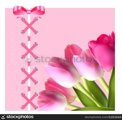 Vintage Frame with Bow, Ribbon and Tulip Folwers Background. Vector Illustration. EPS10. Vintage Frame with Bow, Ribbon and Tulip Folwers Background. Ve