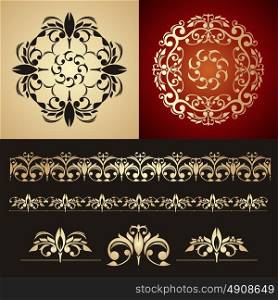 Vintage frames and vignettes, set of swirly decorative design elements in retro style. Vector set frames and vignette for design template.