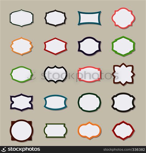 Vintage frames. Different colour frames in flat style. Vector illustration. Vintage frames in flat style