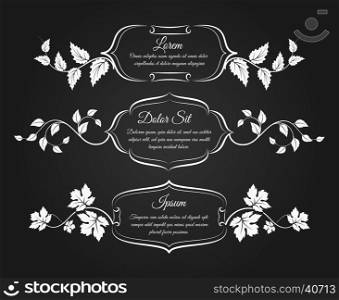 Vintage frames with floral decorative elements. Hand drawn vintage frames with floral decorative elements. Vector wedding invitations doodles frame set with leaves