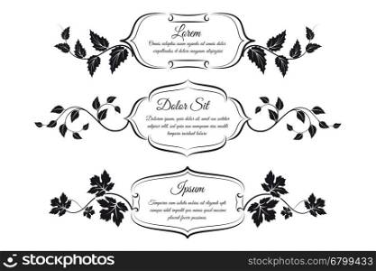 Vintage frames with floral elements. Hand drawn vintage frames with floral elements isolated on white background. Vector illustration