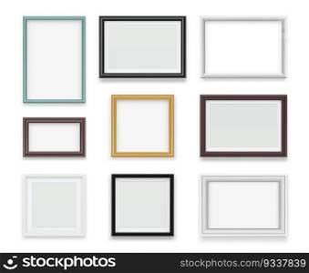 Vintage frames. Wooden painting and photo empty boards for exhibition vector template realistic. Illustration of gallery frame for photo or picture painting. Vintage frames. Wooden painting and photo empty boards for exhibition vector template realistic