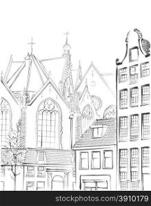 vintage freehand illustration of Amsterdam