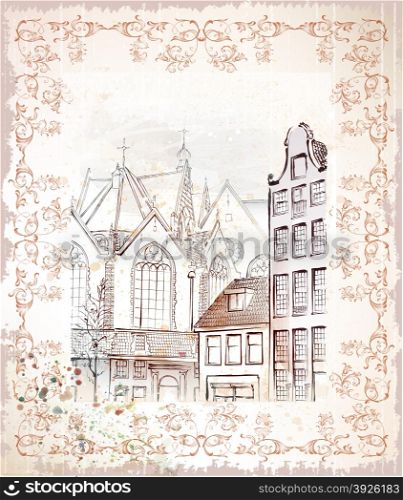 vintage freehand illustration of Amsterdam