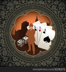 Vintage gambling background with floral decoration