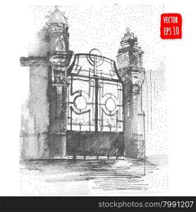 Vintage gate, Hand drawn architectural Vector illustration