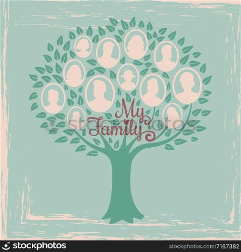 Vintage genealogy tree. Genealogical family tree vector illustration. Genealogical history, family tree togetherness. Vintage genealogy tree. Genealogical family tree vector illustration