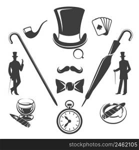 Vintage gentlemen symbols. Fashion old hipster, glasses and hat, vector illustration. Vintage gentlemen symbols vector
