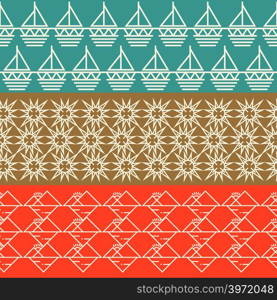 Vintage geometric horizontal seamless pattern set. Vintage collection background illustration. Vintage geometric horizontal seamless pattern set