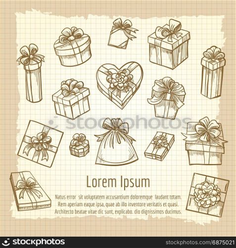 Vintage gift boxes collection. Hand drawn vintage gift boxes collection, vector illustration
