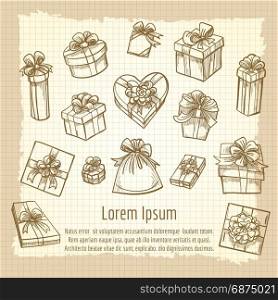Vintage gift boxes collection. Hand drawn vintage gift boxes collection, vector illustration