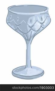 Vintage glass cup with ornaments and decorations, isolated heavy crystal mug for drinks and servings. Dishware and retro kitchenware. Old goblet with details, dishware for reception. Vector in flat. Crystal vintage goblet with ornaments, glass cup