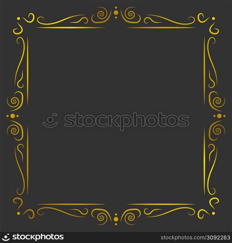 Vintage golden antique vector frame on black background. Vintage gold frame
