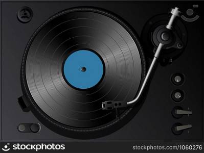 Vintage gramophone with vinyl record top view