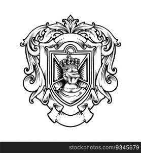 Vintage grandeur heraldic crest armor badge monochrome vector illustrations for your work logo, merchandise t-shirt, stickers and label designs, poster, greeting cards advertising business company or brands
