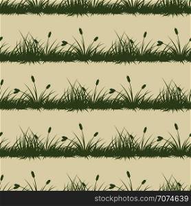 Vintage grass and bushes silhouettes with canes horizontal seamless patterns. Vintage grass and bushes silhouettes horizontal seamless patterns