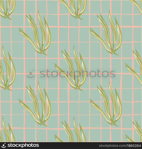 Vintage green seaweeds seamless pattern. Marine plants wallpaper. Underwater foliage backdrop. Design for fabric, textile print, wrapping, cover. Vector illustration.. Vintage green seaweeds seamless pattern