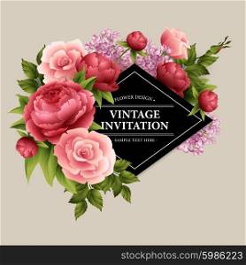 Vintage Greeting Card with Blooming Flowers. Vector Illustration . Vintage Greeting Card with Blooming Flowers. Vector Illustration EPS10