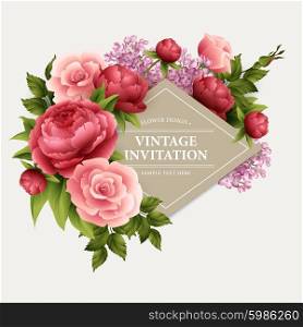 Vintage Greeting Card with Blooming Flowers. Vector Illustration . Vintage Greeting Card with Blooming Flowers. Vector Illustration EPS10