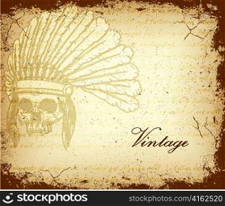 vintage grunge background with native american skull vector illustration