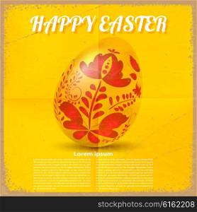 Vintage grunge background with painted Easter egg . Vector illustration.