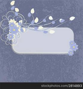 Vintage grunge frame with flowers on a blue background