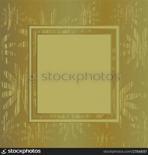 Vintage grunge frame with flowers on a gold background