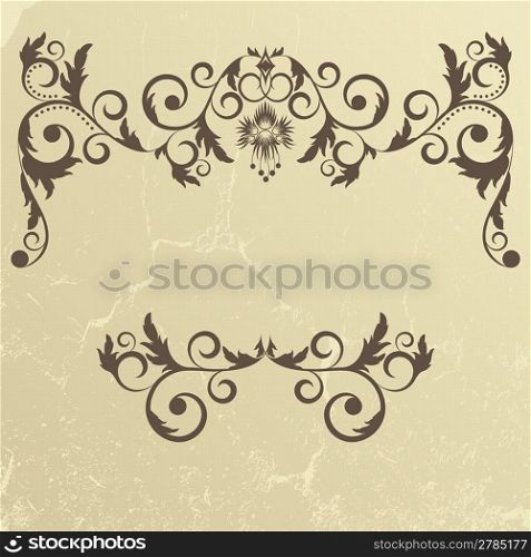 Vintage grunge frame with swirl on a beige background
