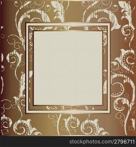 Vintage grunge frame with swirl on a beige background