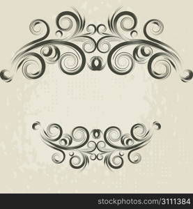 Vintage grunge frame with swirl on a beige background