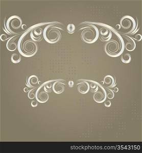 Vintage grunge frame with white swirl on a brown background