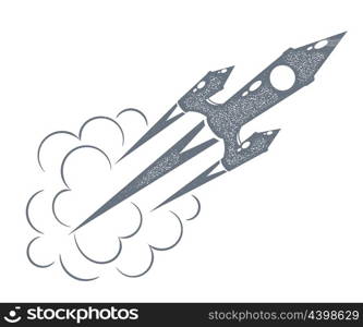 Vintage grunge image of a rocket launch. Monochrome poster spaceflight. Retro style. Stock vector illustration