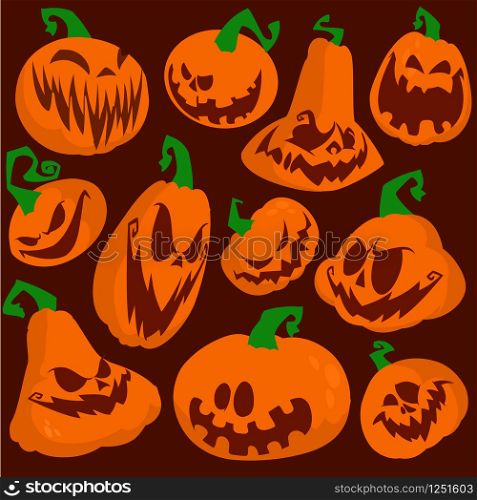 Vintage Halloween poster design with vector pumpkin head set.