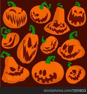 Vintage Halloween poster design with vector pumpkin head set.