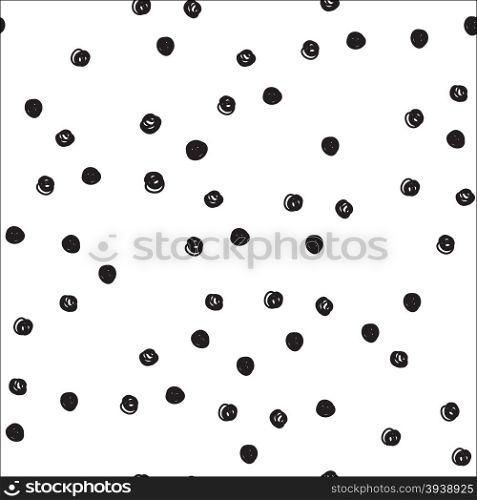 Vintage hand drawn doodle seamless pattern with black dots. Polka dot cute background. Design for paper, wallpaper, textile, fabric, and other projects