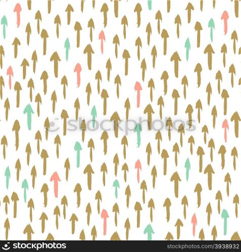 Vintage hand drawn doodle seamless pattern with pink, blue and gold arrows. Design for paper, wallpaper, textile, fabric, and other progects.