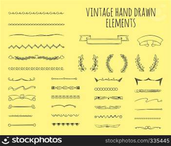 Vintage hand drawn elements. Graphic retro decoration, vector illustration. Vintage hand drawn elements