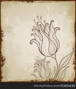 Vintage hand drawn floral background with tulips