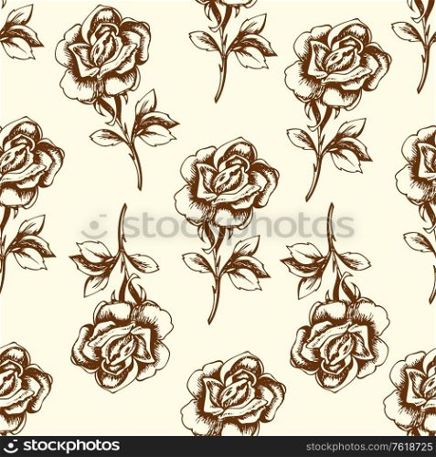 Vintage hand drawn floral seamless pattern with roses. Vector background