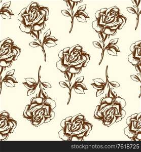 Vintage hand drawn floral seamless pattern with roses. Vector background