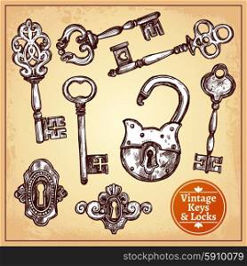 Vintage hand drawn locks keys and keyholes set isolated vector illustration. Locks And Keys