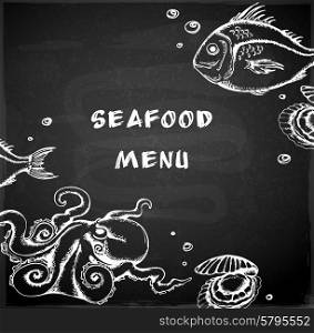 Vintage hand drawn seafood menu on a chalkboard